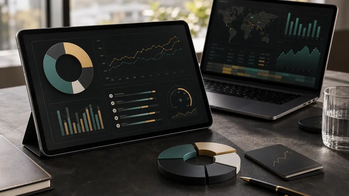 Panel financiero con módulos de portafolio, riesgo y liquidez